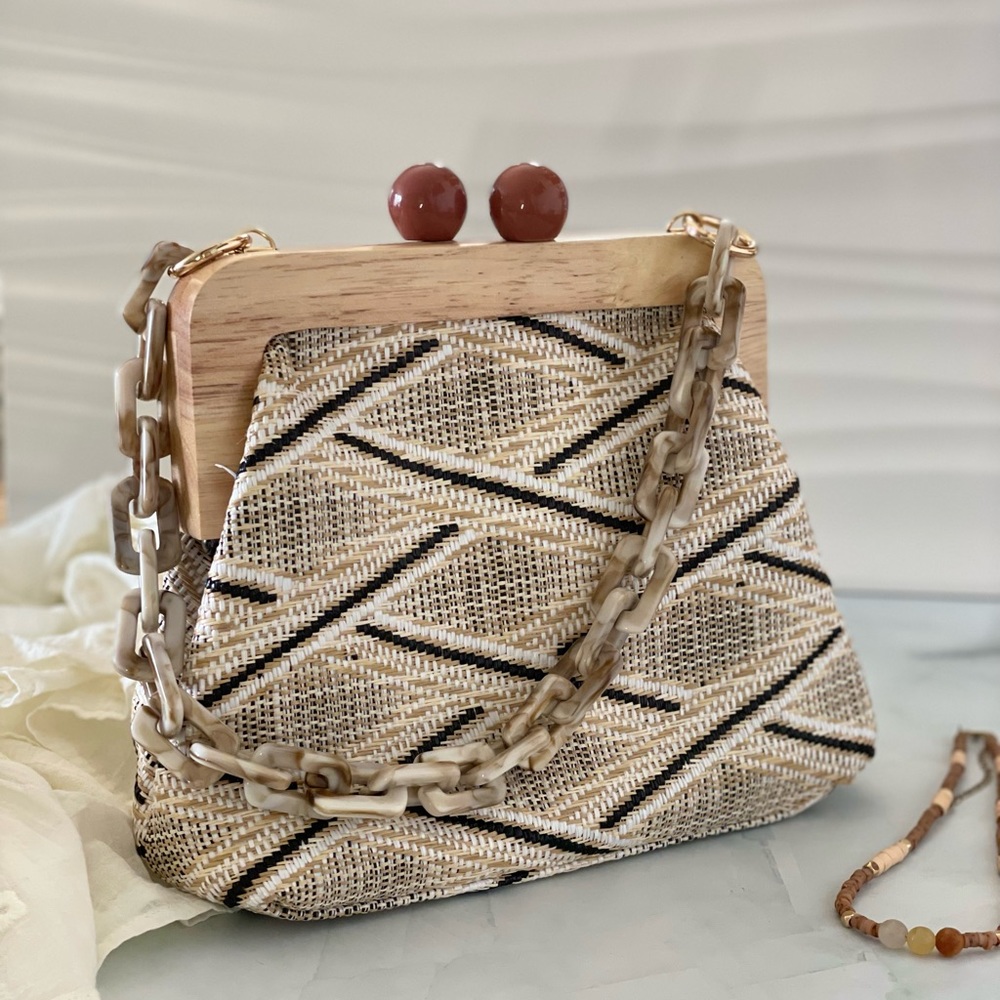 Woven clutch with marble chain